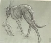 Glen Priestly, charcoal drawing “Two Dogs....