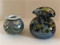 Two pieces of Loetz style European art glass