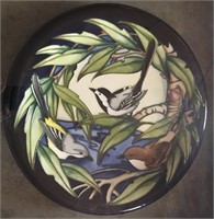 Cont Moorcroft framed charger “Birds”, 14” dia