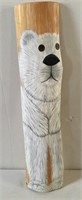 Painted Polar Bear on a wooden half post by Lorain