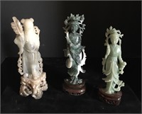 One soapstone and 2 Jade figures