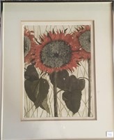 Cathy Ross, coloured etching 2/15 “Sunflower”