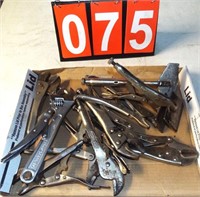 Tray of Asst. Vise Grips, Vise Clamps, Vise Wrench