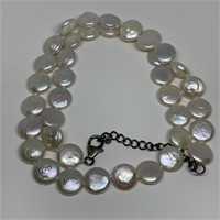 STERLING SILVER FLAT PEARL NECKLACE