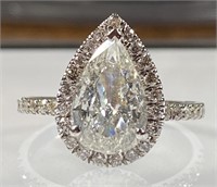 3.20 Cts Pear Cut Halo Engagement Ring