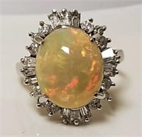 6.88 Cts Natural Ethiopian Fire Opal Diamond Ring