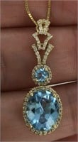 14 Kt Swiss Blue Topaz Diamond Pendant 3.51 Cts
