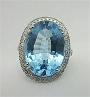 14.37 Cts Natural Blue Topaz Diamond Ring 14 Kt