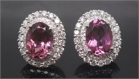 14 Kt Natural Pink Tourmaline Diamond Earrings