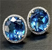11.54 Cts London Blue Topaz Diamond Earrings