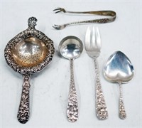 STERLING REPOUSSE FLATWARE SERVICE PCS. (5)