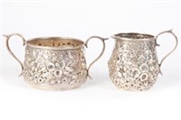 REPOUSSE STERLING CREAMER AND SUGAR