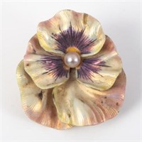 GOLD AND ENAMEL PANSY PIN