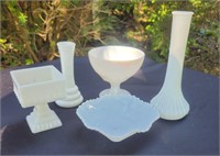 5 Pcs Vintage Milk Glass