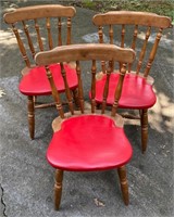 3 Pcs Red Leather Bottom Colonial Style Chairs
