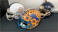 3 full size game used helmets