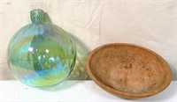 wooden bowl & gazing ball ornament