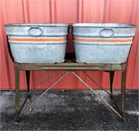 Antique dual wash tubs on stand