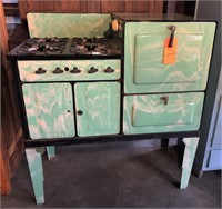 Antique Thompson gas stove / green & white