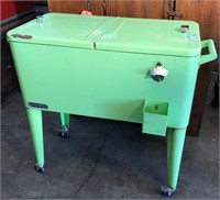 50's green cooler on stand with wheels