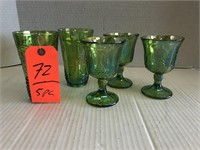 Green Carnival Glass 2 tumblers / 3 stemware