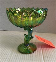 Green Carnival Glass compote