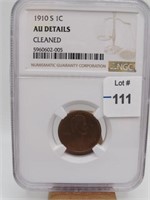 1910 S 1C NGC AU DETAILS CLEANED