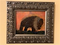 Signed Impasto Painting of Bison