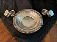 Small Round Sterling Dish & 4 Open Salts