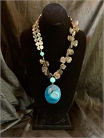 Necklace w/ Pendant, Turquoise & Abalone