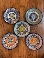 5 Mexican Pottery Plates signed - KE