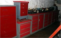 Lot of Various Red Cabinets w/ Contents