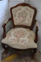 French Louis Carved Chair w/Tapestry Upholstery