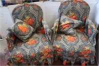 Pr of 'Karges' Floral Striped Chairs w/Fabric