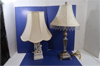 2 Lamps w/Shades(1 w/Plastic Crystals)