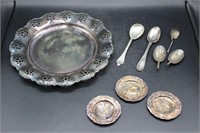 Vintage Silver Plated Spoons, Butter Pats, Plate