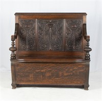 Furniture 19th Century Oak Bench w/ Green Man
