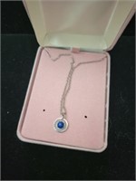 Sterling Silver blue stone pendant & necklace