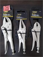 3pc Steel Grip Locking Pliers; 7", 6", 5"