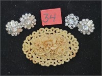 Costume rhinestone jewelry earrings Bakelite pin