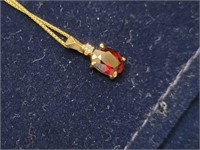14Kt Gold Garnet Diamond Necklace