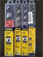 4pc Irwin Auger Drill Bits; 13/16, 9/16, 1/2, 1/4