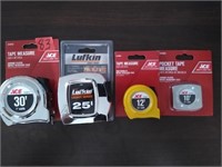 4pc Tape Measures; Lufkin 25' & ACE 30, 12, 10