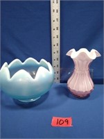 Fenton Cased Pink White Vase 6" tall
