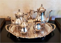 Oneida Silver Plated Tea Set Pot Tray Sugar