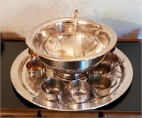 Oneida Silver Plated Tray Punch Bowl Cups & Ladle