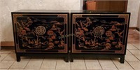 Pair Of Habersham Asian Gold Inlay Cabinets