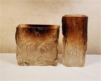 2 Finland Rock Glass Vases, One Cracked On Bottom