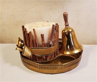 Large Candle, Bell Décor, Metal Tray