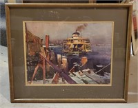 Framed Boatdocks Artwork Signed Wagner